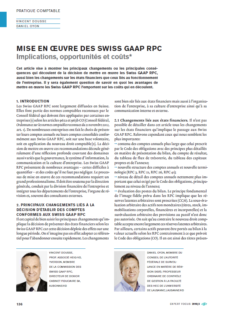 Mise en oeuvre des Swiss GAAP RPC - Implications, opportunités et coûts